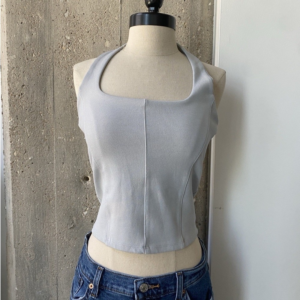 Zara Halter Light Grey Blue Halter Top Women's Size Medium‎ 1437